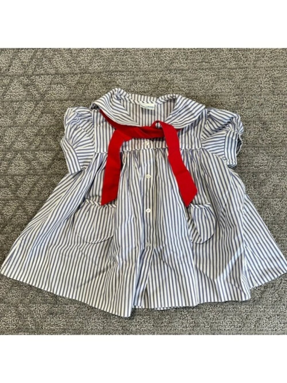 Rosey Kids Baby Girls Blue White‎ Stripe Dress Red Bow Collar 24M